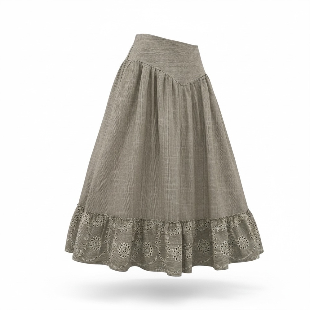 Laffaire Los Angeles Maxi Skirt Womens Large Embroidered Brown White Cotton